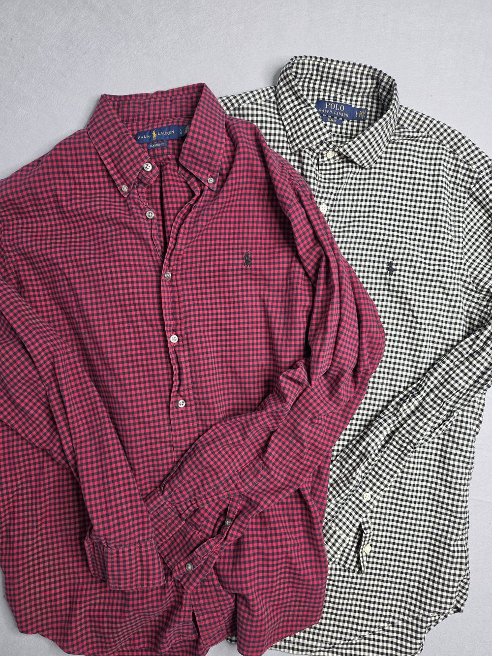 2- Polo Ralph Lauren Classic Fit Gingham Stretch Poplin Long Sleeve Shirt Large